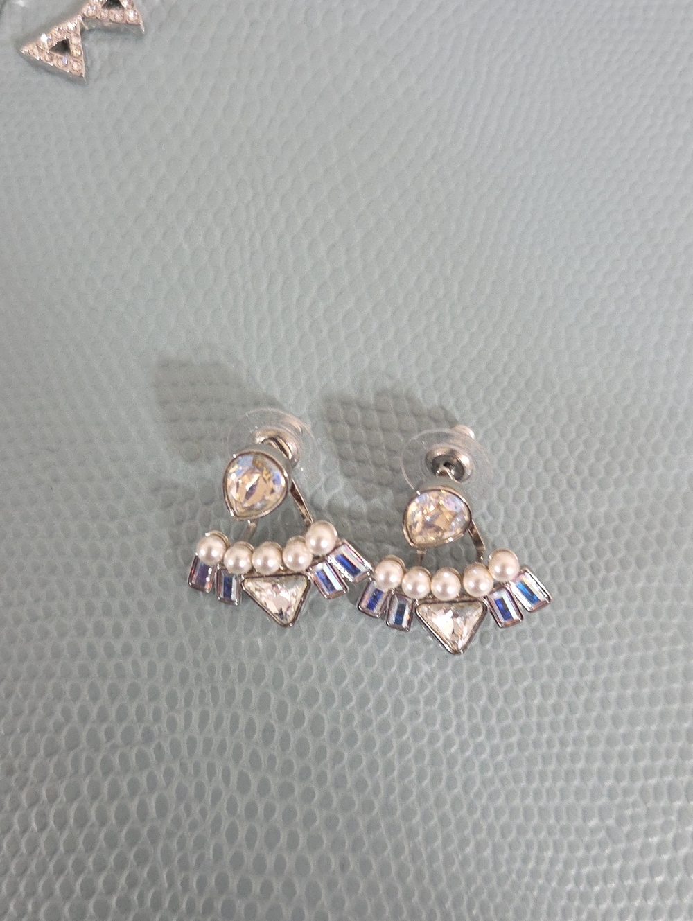 Elegant Pearl & Crystal Drop Jacket Earrings - Silver Tone